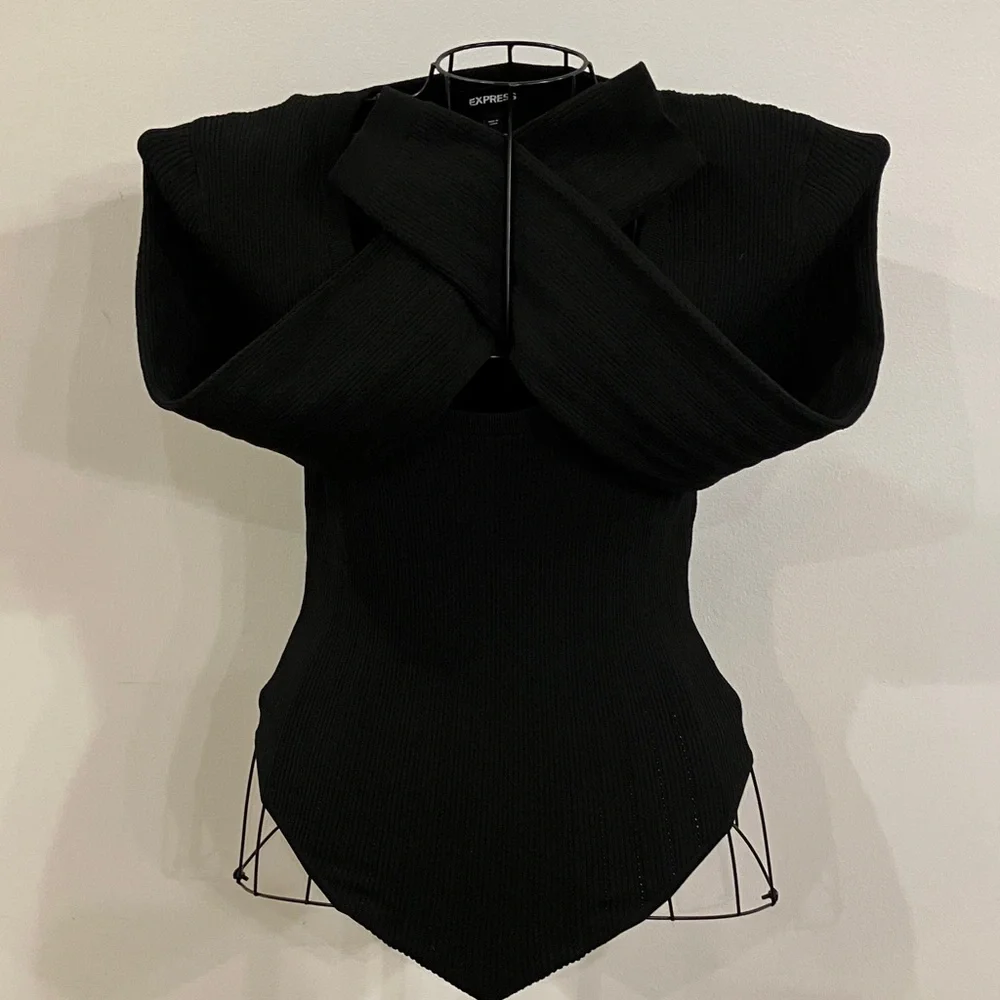 Express Black Ribbed Long Sleeve Bodysuit - Picture 6 of 10